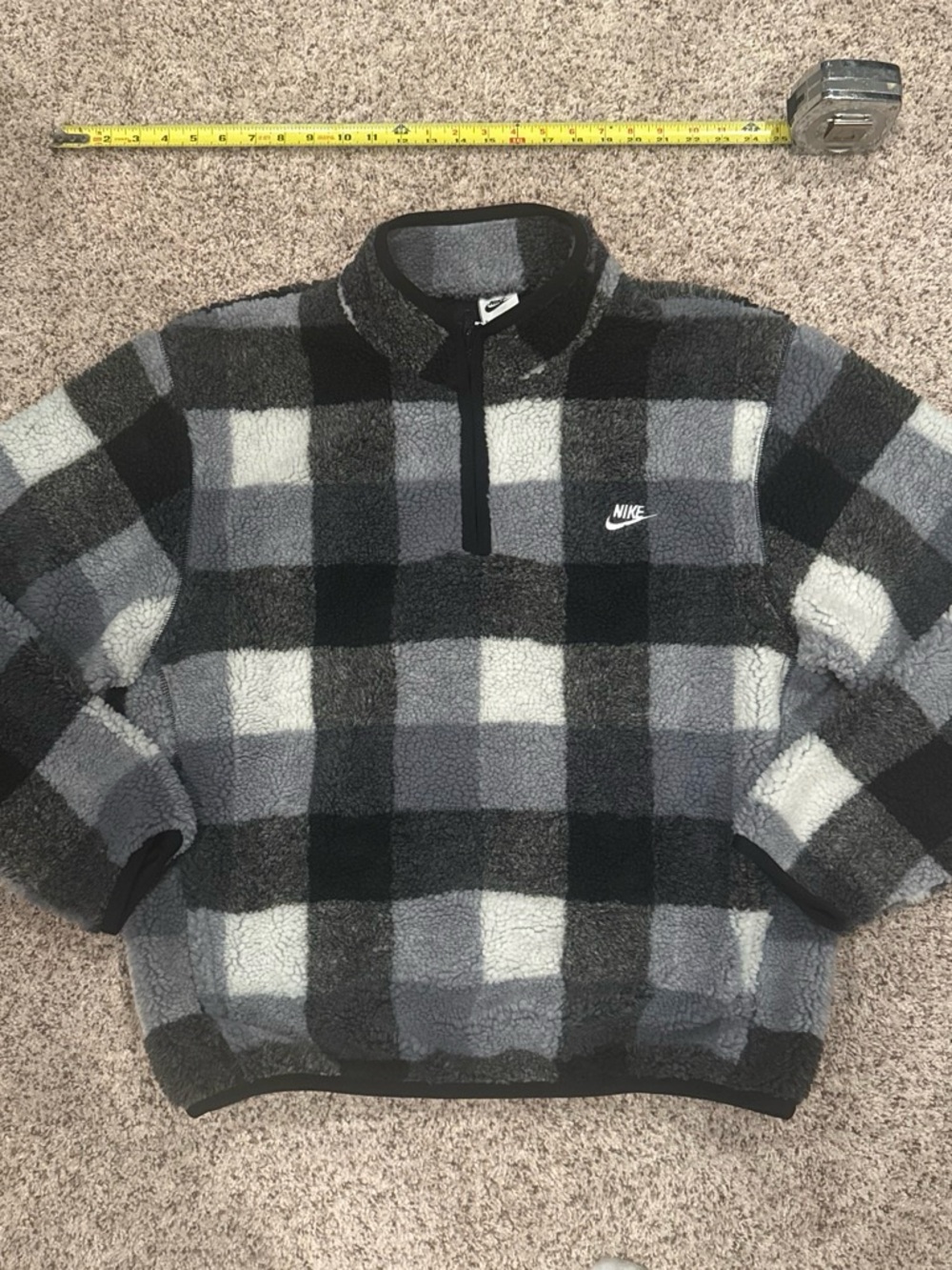 Nike Men's Black & Gray Plaid Sherpa Quarter-Zip Pullover